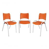 Kit 3 Cadeiras Iso Para Escola Escritório Comércio Laranja Base Branca - 1