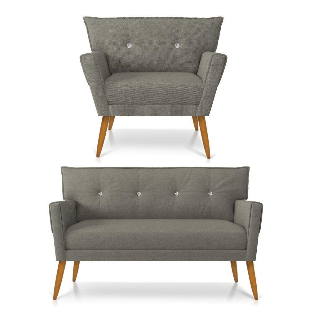 Kit Namoradeira E Poltrona Anitta Linho D'rossi A26 Grafite - 1