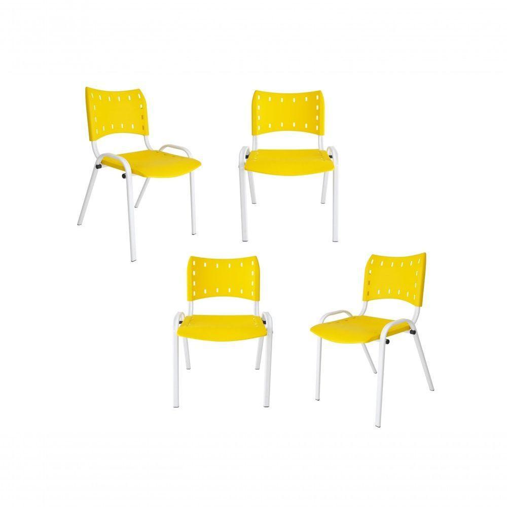 Kit 4 Cadeiras Iso Para Escola Escritório Comércio Amarela Base Branca - 1