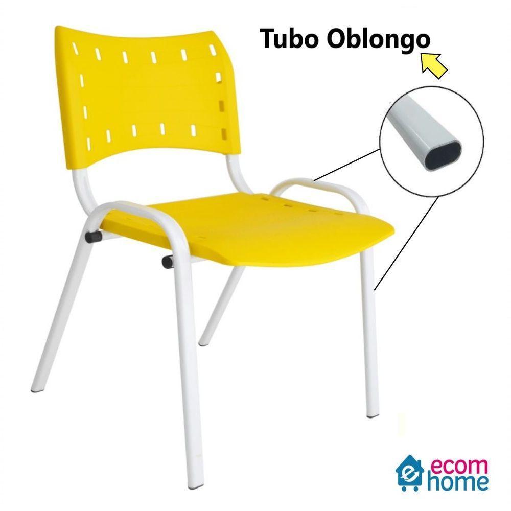 Kit 4 Cadeiras Iso Para Escola Escritório Comércio Amarela Base Branca - 4