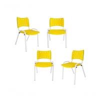 Kit 4 Cadeiras Iso Para Escola Escritório Comércio Amarela Base Branca - 1
