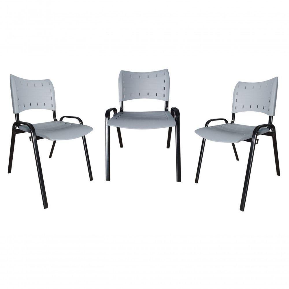 Kit 3 Cadeiras Iso Para Escola Escritório Comércio Cinza Base Preto - 1