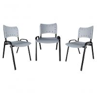 Kit 3 Cadeiras Iso Para Escola Escritório Comércio Cinza Base Preto - 1