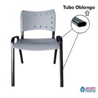 Kit 3 Cadeiras Iso Para Escola Escritório Comércio Cinza Base Preto