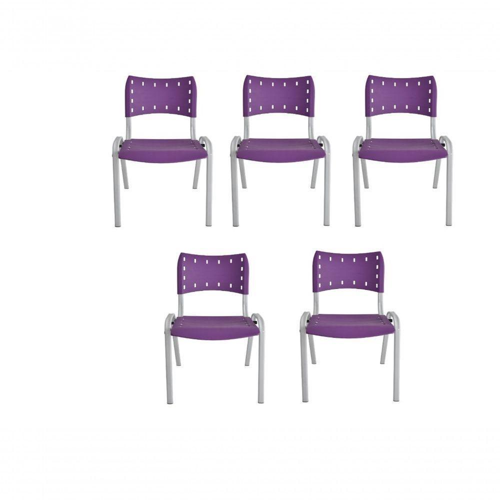 Kit 5 Cadeiras Iso Para Escola Escritório Comércio Roxa Base Branca - 1