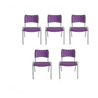 Kit 5 Cadeiras Iso Para Escola Escritório Comércio Roxa Base Branca - 1