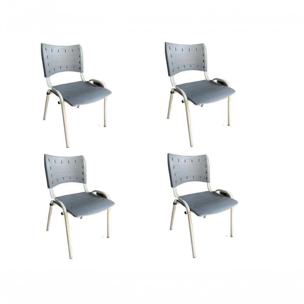 Kit 4 Cadeiras Iso Para Escola Escritório Comércio Cinza Base Branca - 1