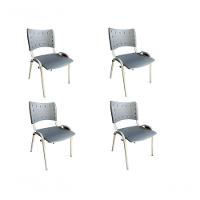 Kit 4 Cadeiras Iso Para Escola Escritório Comércio Cinza Base Branca - 1