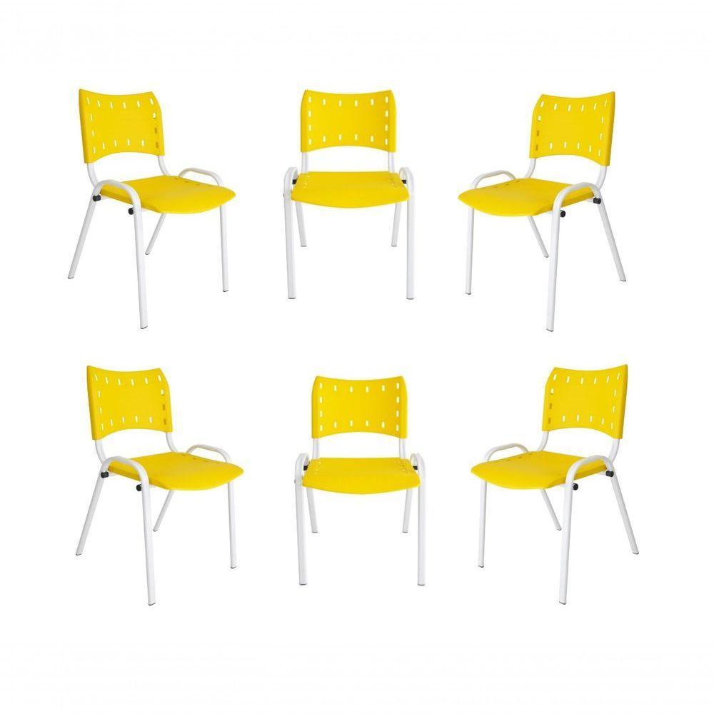 Kit 6 Cadeiras Iso Para Escola Escritório Comércio Amarela Base Branca - 1