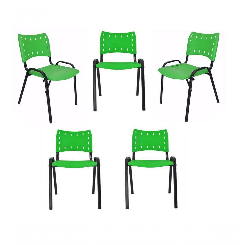 Kit 5 Cadeiras Iso Para Escola Escritório Comércio Verde Base Preta - 1