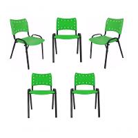 Kit 5 Cadeiras Iso Para Escola Escritório Comércio Verde Base Preta - 1