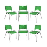 Kit 6 Cadeiras Iso Para Escola Escritório Comércio Verde Base Branca - 1