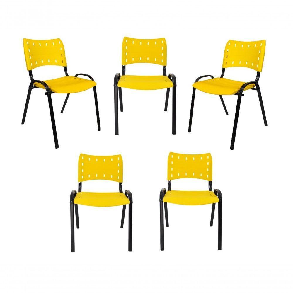 Kit 5 Cadeiras Iso Para Escola Escritório Comércio Amarela Base Preta - 1