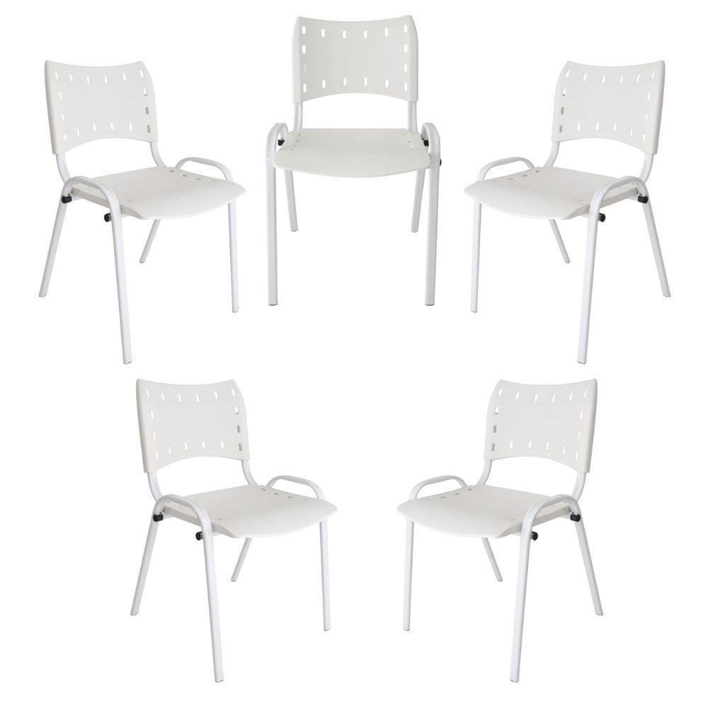 Kit 5 Cadeiras Iso Para Escola Escritório Comércio Branca Base Branca - 1