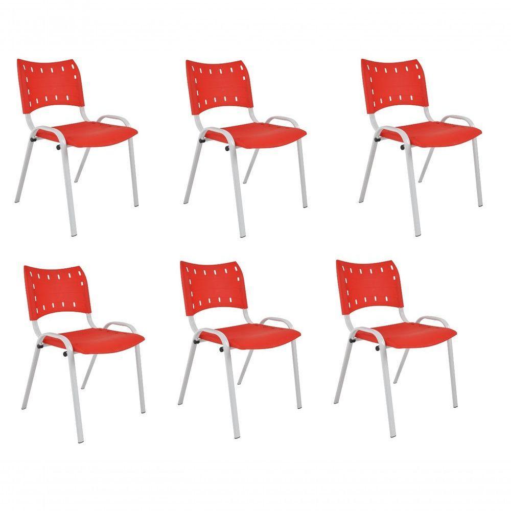 Kit 6 Cadeiras Iso Para Escola Escritório Comércio Vermelha Base Branca - 1