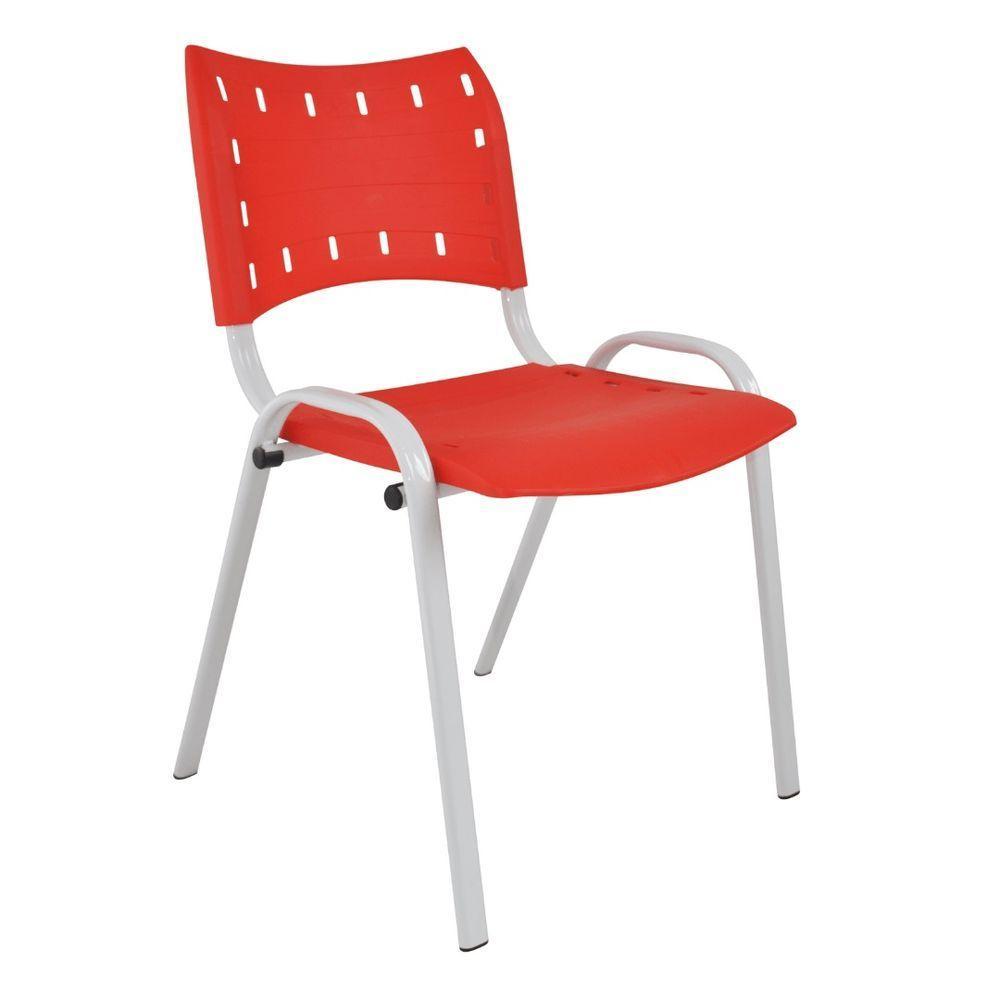 Kit 6 Cadeiras Iso Para Escola Escritório Comércio Vermelha Base Branca - 7