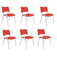 Kit 6 Cadeiras Iso Para Escola Escritório Comércio Vermelha Base Branca - 1