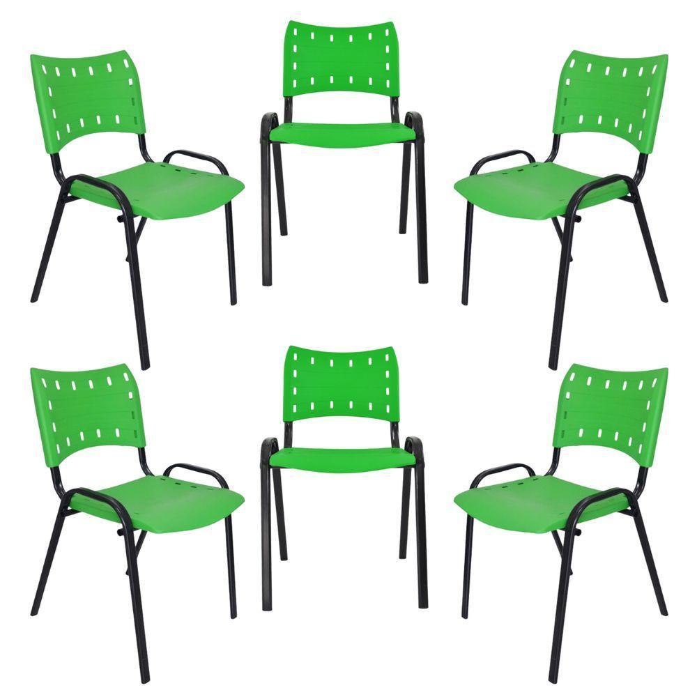 Kit 6 Cadeiras Iso Para Escola Escritório Comércio Verde Base Preta - 1