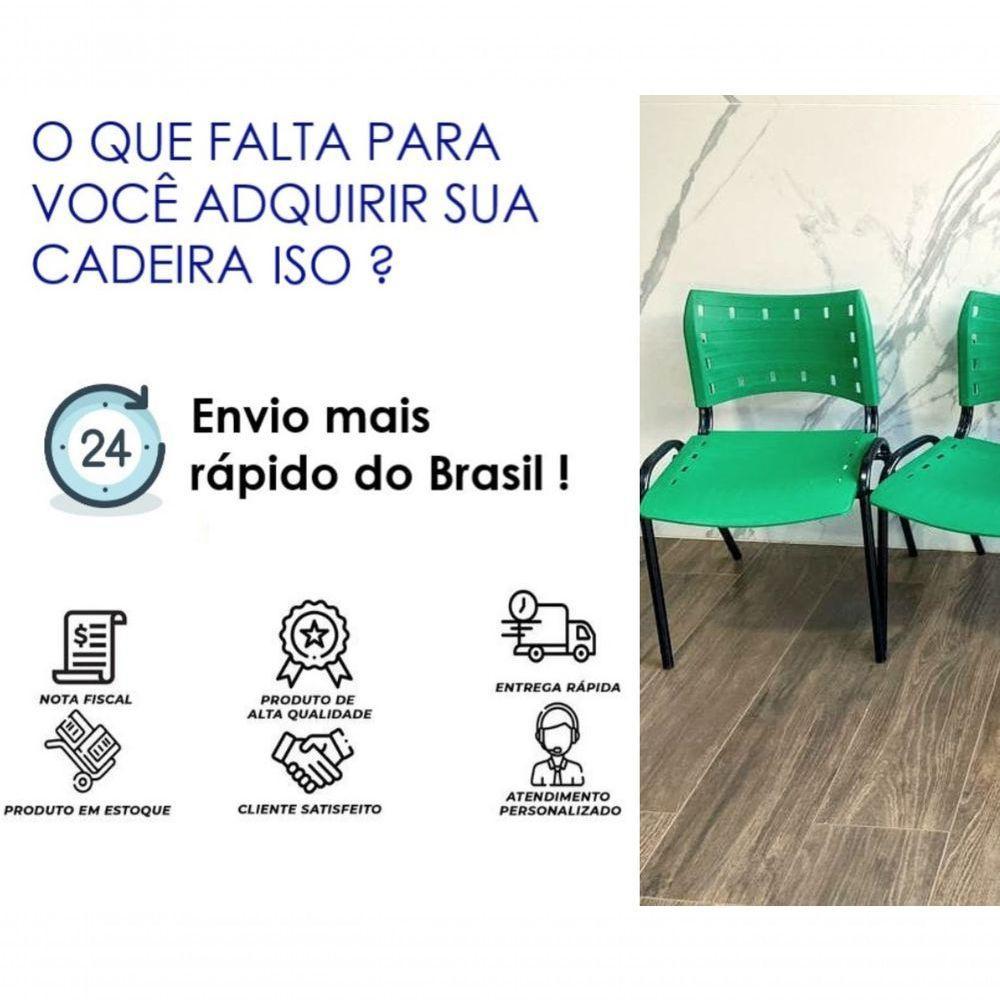 Kit 6 Cadeiras Iso Para Escola Escritório Comércio Verde Base Preta - 5