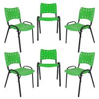 Kit 6 Cadeiras Iso Para Escola Escritório Comércio Verde Base Preta - 1