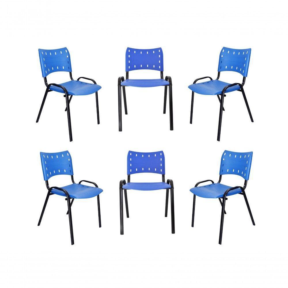 Kit 6 Cadeiras Iso Para Escola Escritório Comércio Azul Base Preta - 1