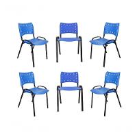 Kit 6 Cadeiras Iso Para Escola Escritório Comércio Azul Base Preta - 1