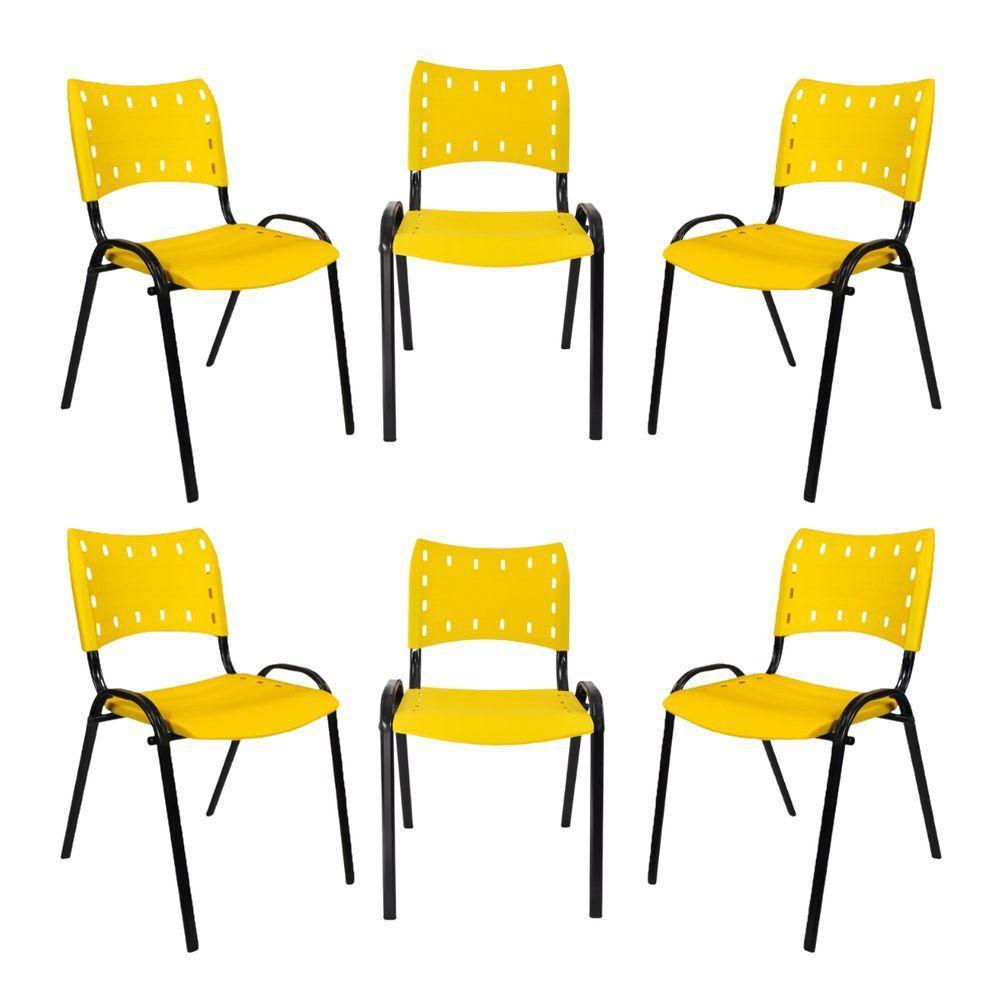 Kit 6 Cadeiras Iso Para Escola Escritório Comércio Amarela Base Preta - 1