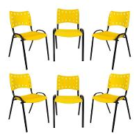 Kit 6 Cadeiras Iso Para Escola Escritório Comércio Amarela Base Preta - 1