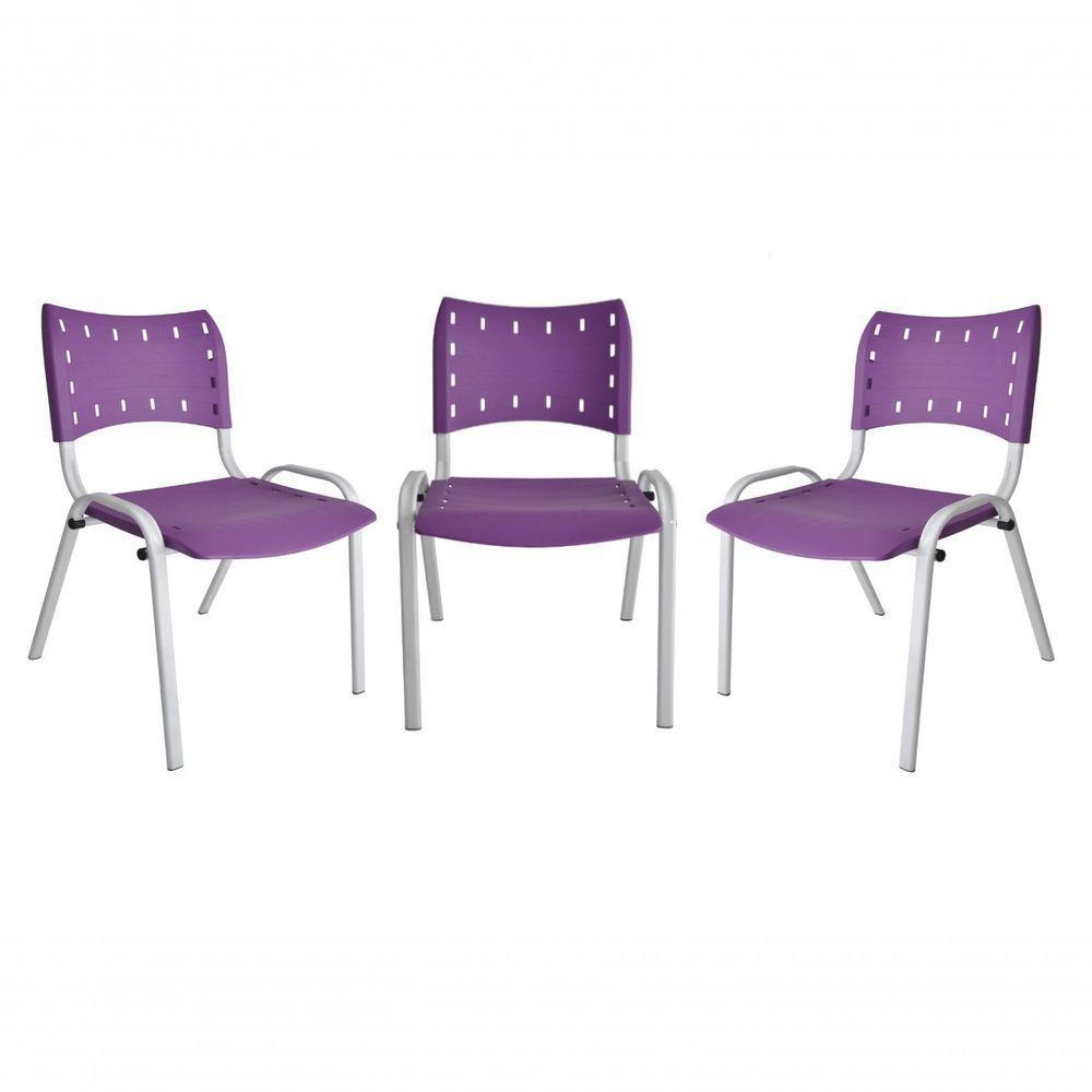 Kit 3 Cadeiras Iso Para Escola Escritório Comércio Roxa Base Branca - 1