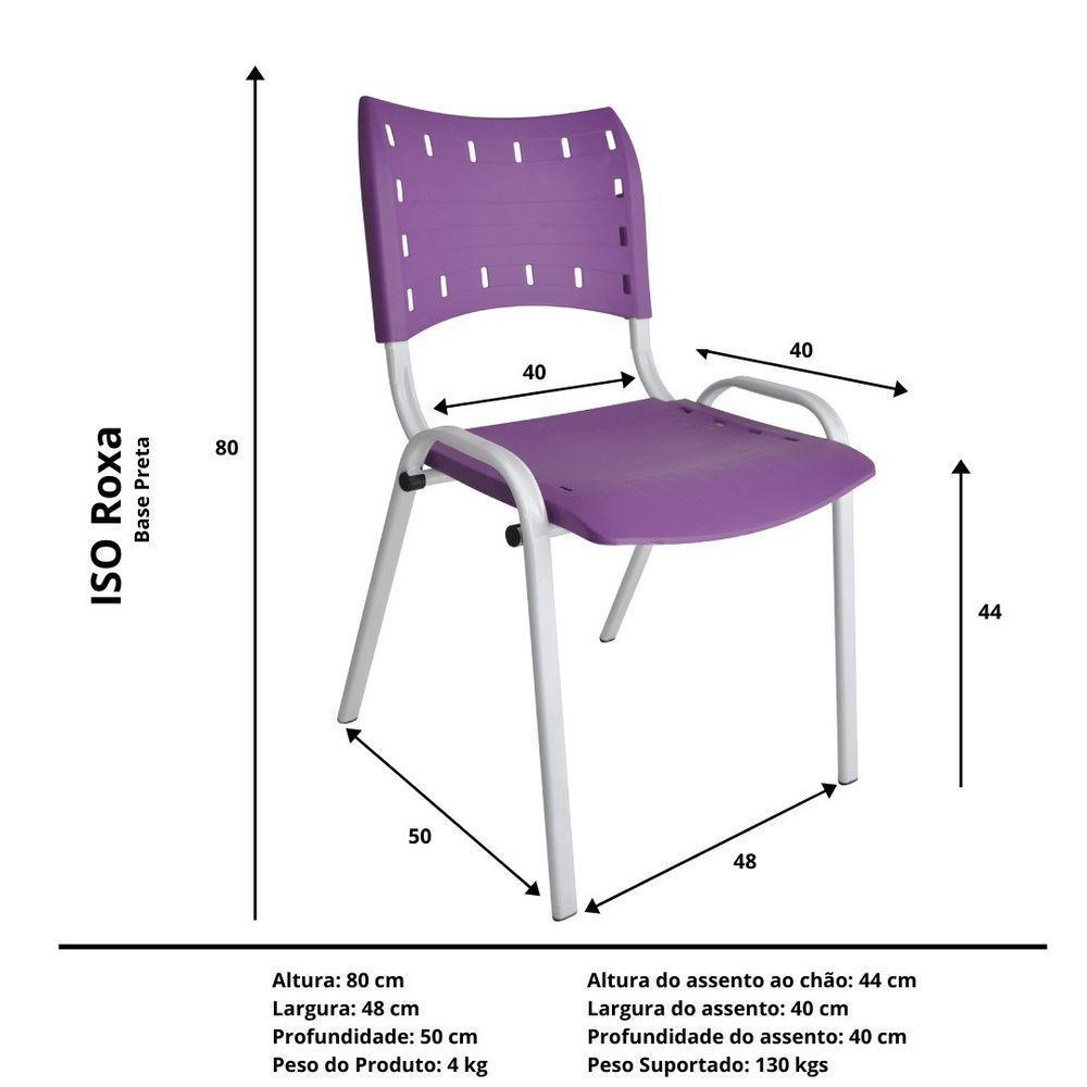 Kit 3 Cadeiras Iso Para Escola Escritório Comércio Roxa Base Branca - 4