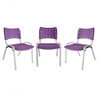 Kit 3 Cadeiras Iso Para Escola Escritório Comércio Roxa Base Branca - 1
