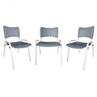 Kit 3 Cadeiras Iso Para Escola Escritório Comércio Cinza Base Branca - 1
