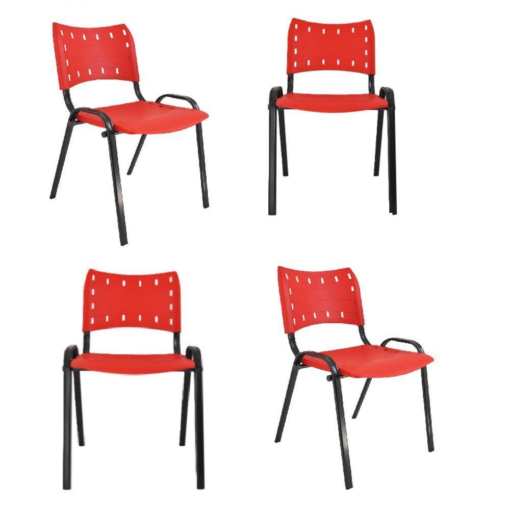 Kit 4 Cadeiras Iso Para Escola Escritório Comércio Vermelha Base Preta - 1