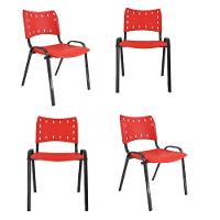 Kit 4 Cadeiras Iso Para Escola Escritório Comércio Vermelha Base Preta - 1