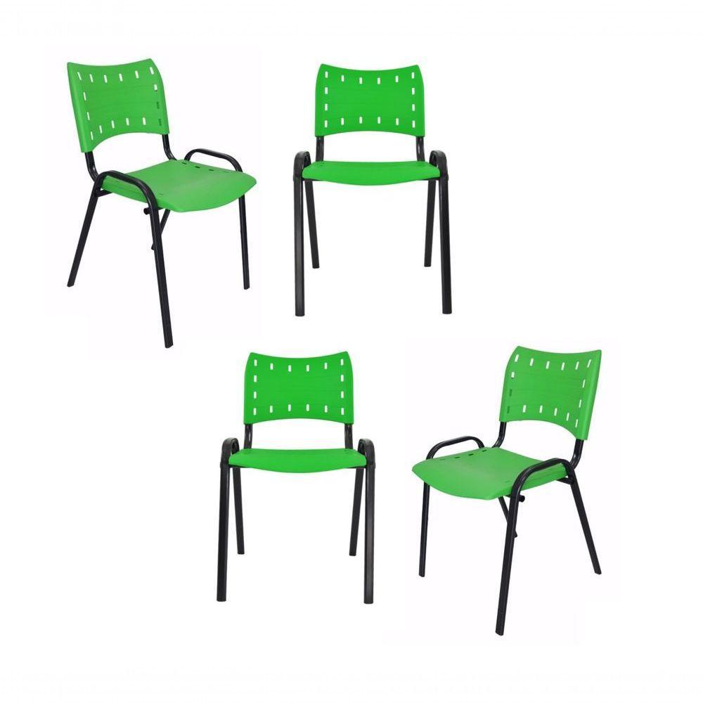Kit 4 Cadeiras Iso Para Escola Escritório Comércio Verde Base Preta - 1