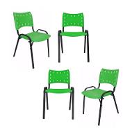 Kit 4 Cadeiras Iso Para Escola Escritório Comércio Verde Base Preta - 1
