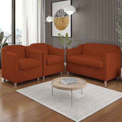 Kit 2 Poltronas e Namoradeira Tilla para Consultório Suede Terracota Balaqui Decor