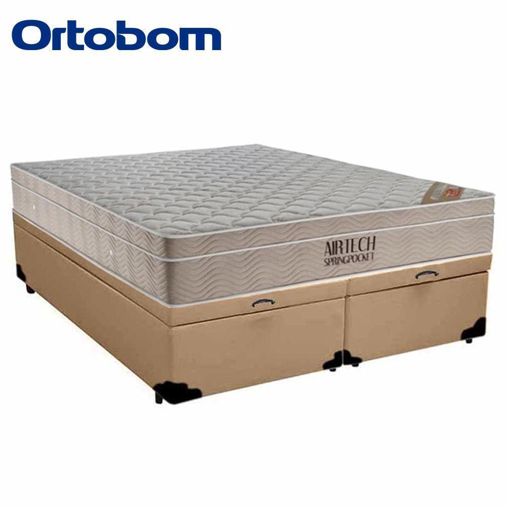 Cama Box Baú King Sintético Bipartido + Colchão Ortobom Airtech Molas Ensacadas 65x193x203 Cor:bege - 3