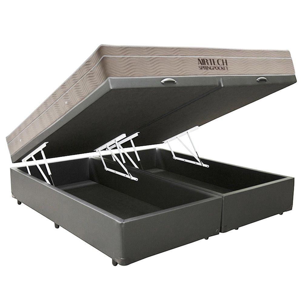 Cama Box Baú Queen Sintético Bipartido + Colchão Ortobom Airtech Molas Ensacadas 65x158x198 Cinza - 4