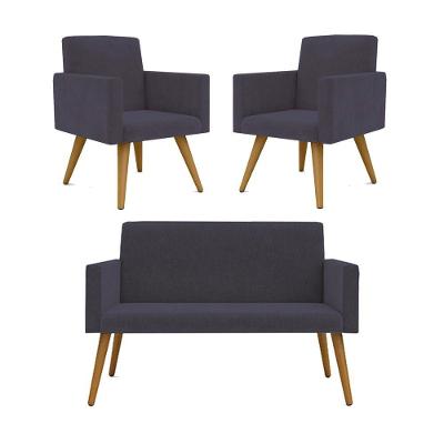 Kit Namoradeira + 2 Poltronas Decorativas Sala Oferta ? Balaqui Decor Cor:cinza