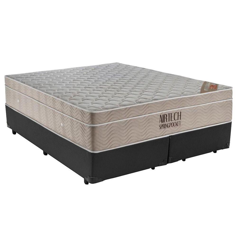 Cama Box King Bipartido Sintético + Colchão Ortobom Airtech Molas Ensacadas 65x193x203 Cor:cinza - 1