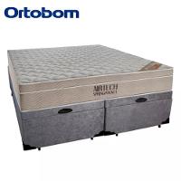 Cama Box Baú Queen Suede Bipartido + Colchão Ortobom Airtech Molas Ensacadas 65x158x198 Cinza