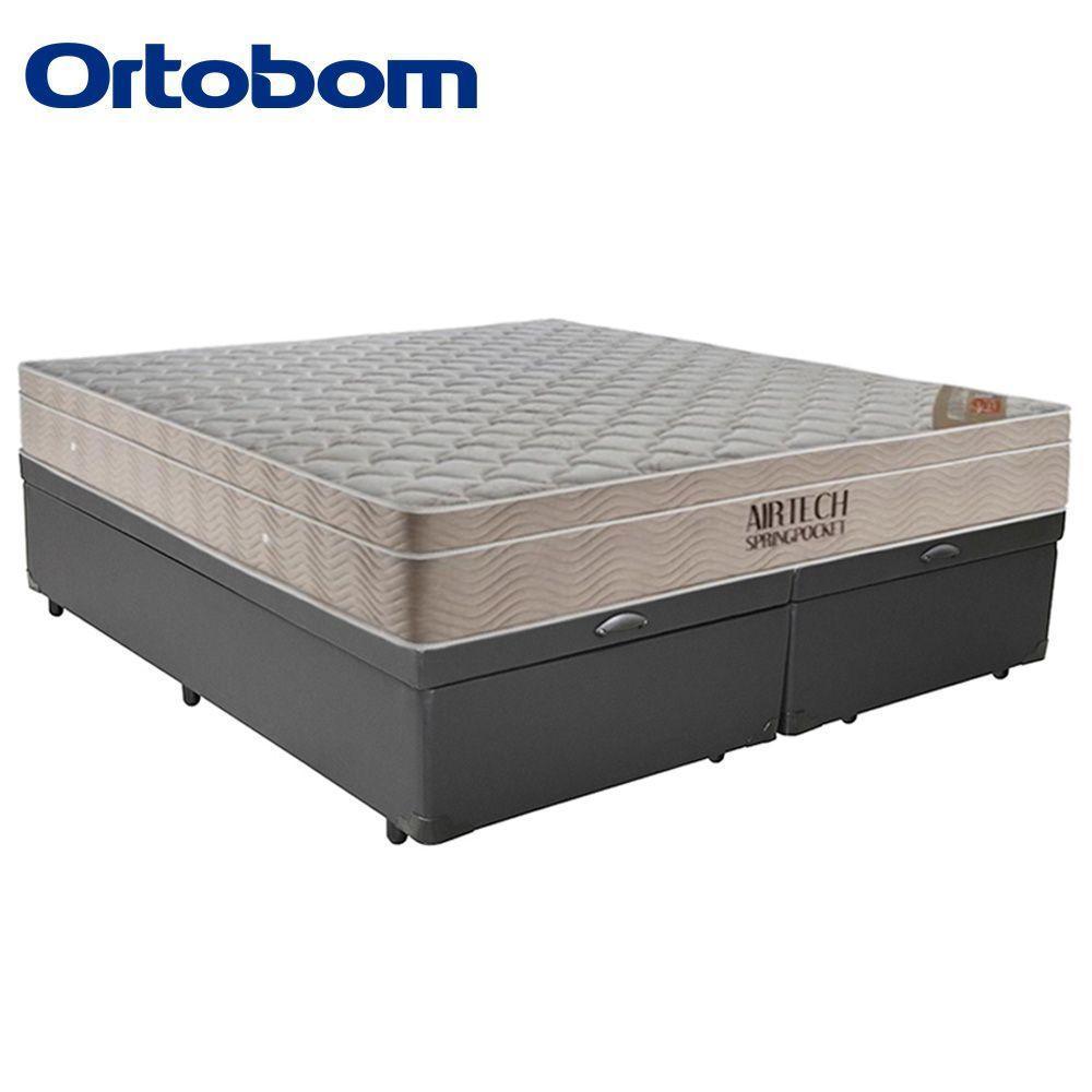 Cama Box Baú Queen Sintético Bipartido + Colchão Ortobom Airtech Molas Ensacadas 65x158x198 Cinza - 3