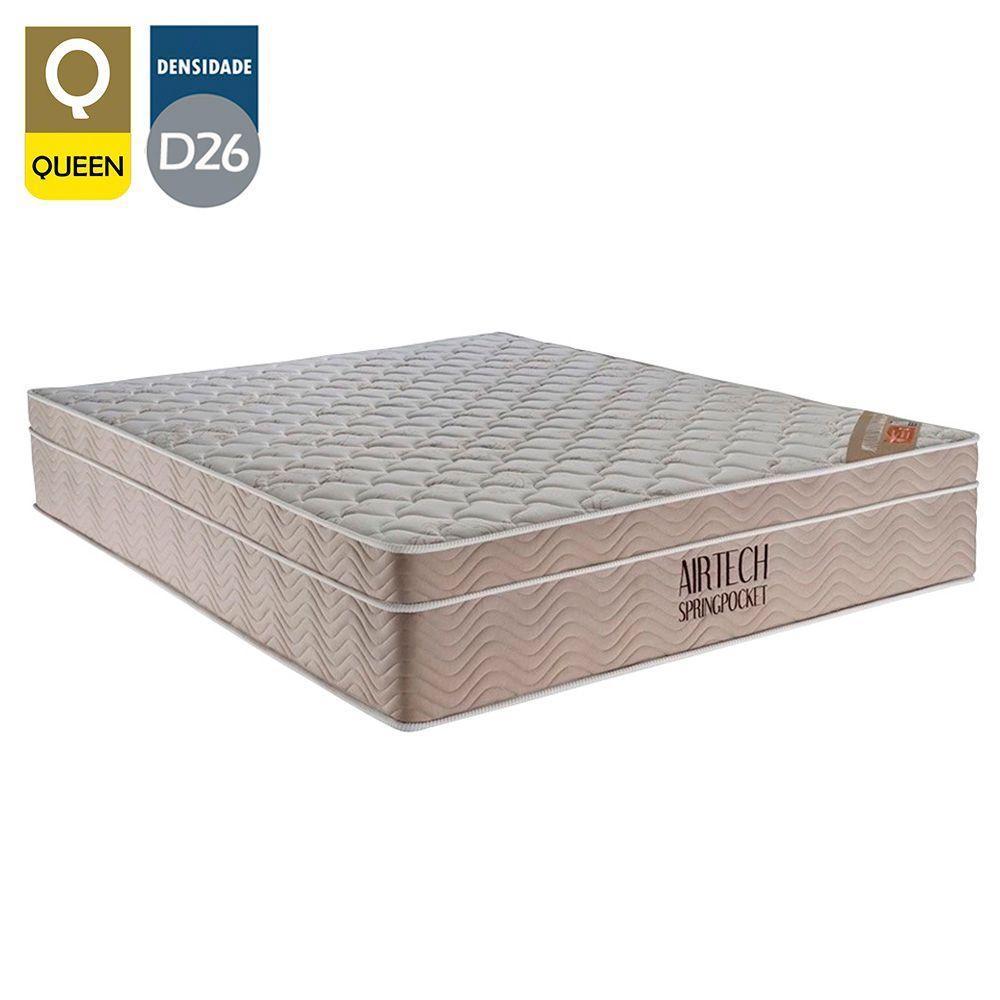 Cama Box Baú Queen Suede Bipartido + Colchão Ortobom Airtech Molas Ensacadas 65x158x198 Bege - 7