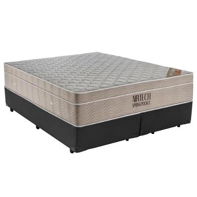Cama Box King Bipartido Sintético + Colchão Ortobom Airtech Molas Ensacadas 65x193x203 Cor:cinza