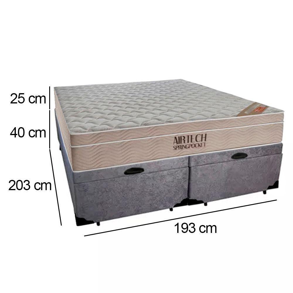 Cama Box Baú King Suede Bipartido + Colchão Ortobom Airtech Molas Ensacadas 65x193x203 Cor:cinza - 6