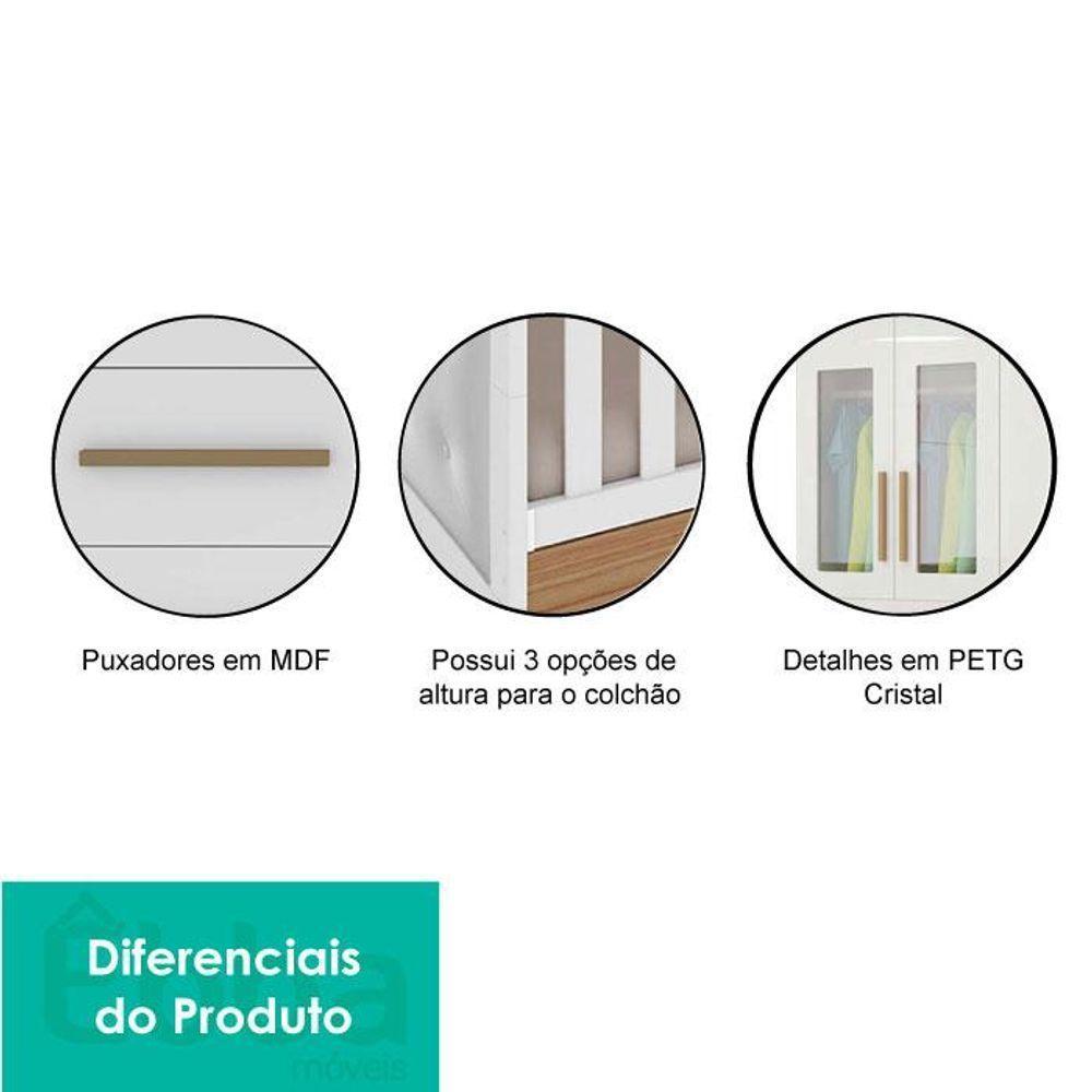 Quarto Infantil Retrô Berço Cama, Cômoda 4 Gavetas E Roupeiro 4 Portas Com Janela Branco/carvalho - 6