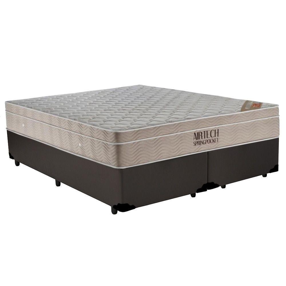 Cama Box Queen Bipartido Sintético + Colchão Ortobom Airtech Molas Ensacadas 65x158x198 Marrom - 1