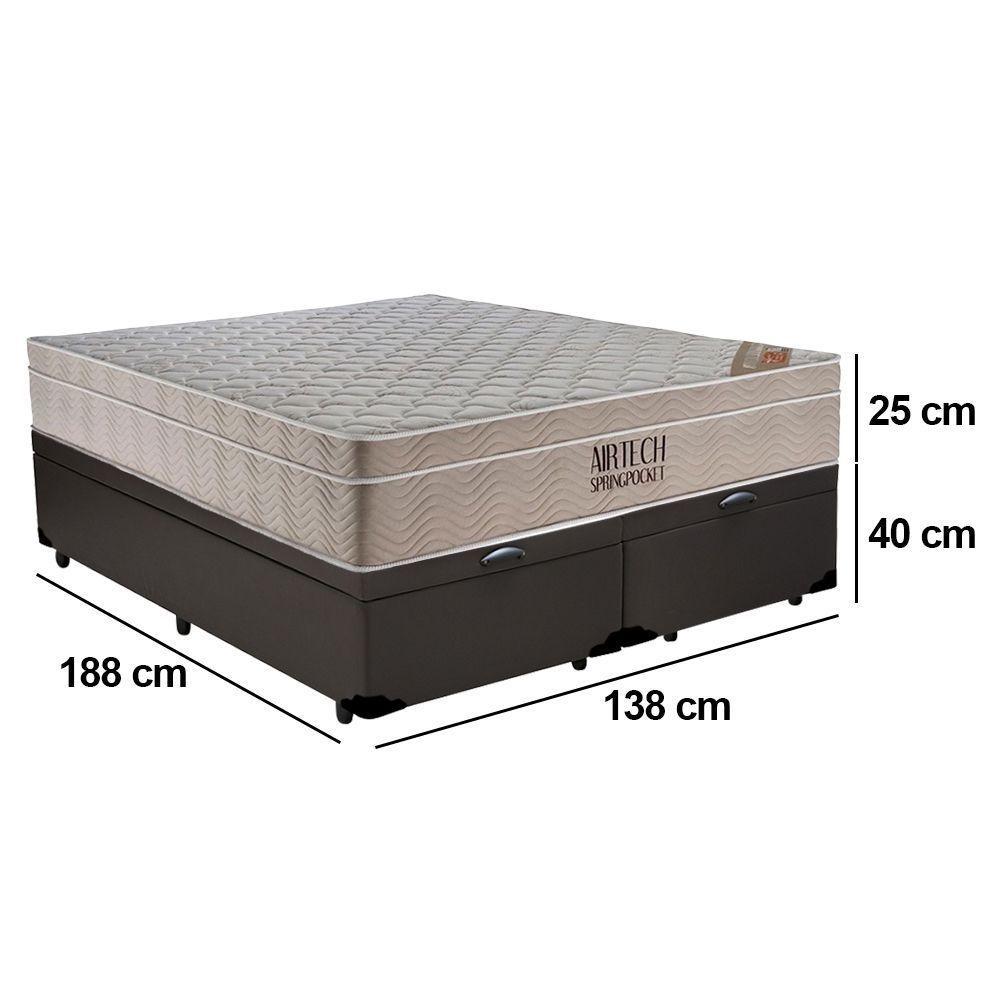 Cama Box Baú Casal Sintético Bipartido + Colchão Ortobom Airtech Molas Ensacadas 65x138x188 Marrom - 4