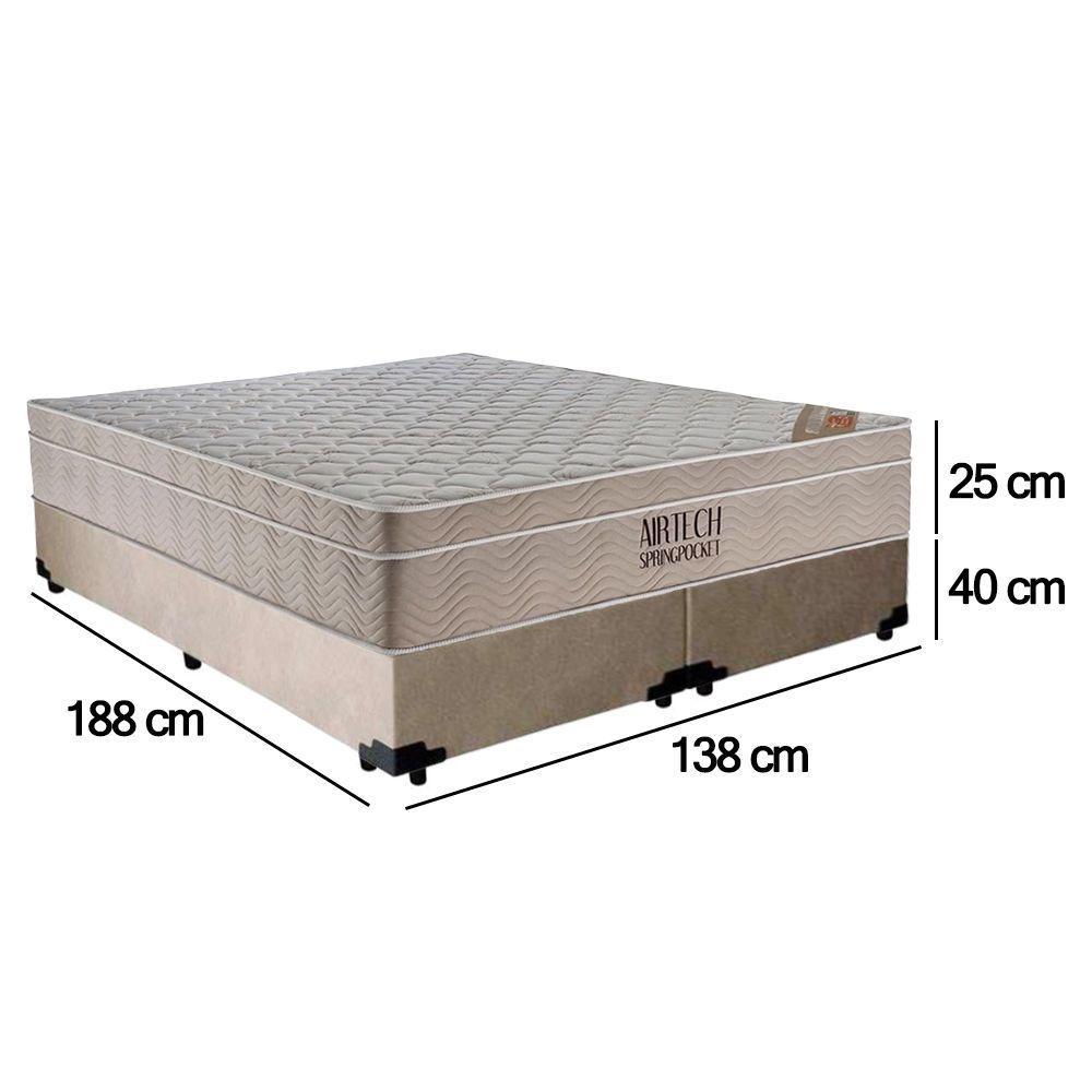 Cama Box Casal Suede Bipartido + Colchão Ortobom Airtech Molas Ensacadas 65x138x188 Cor:bege - 7